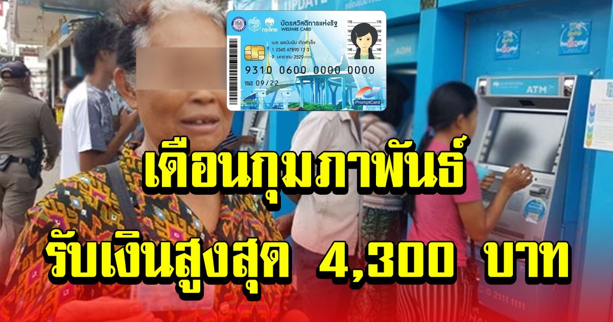 บัตรคนจน เดือนกุมภาพันธ์ 64 ลุ้นรับเงินสูงสุด 4,300