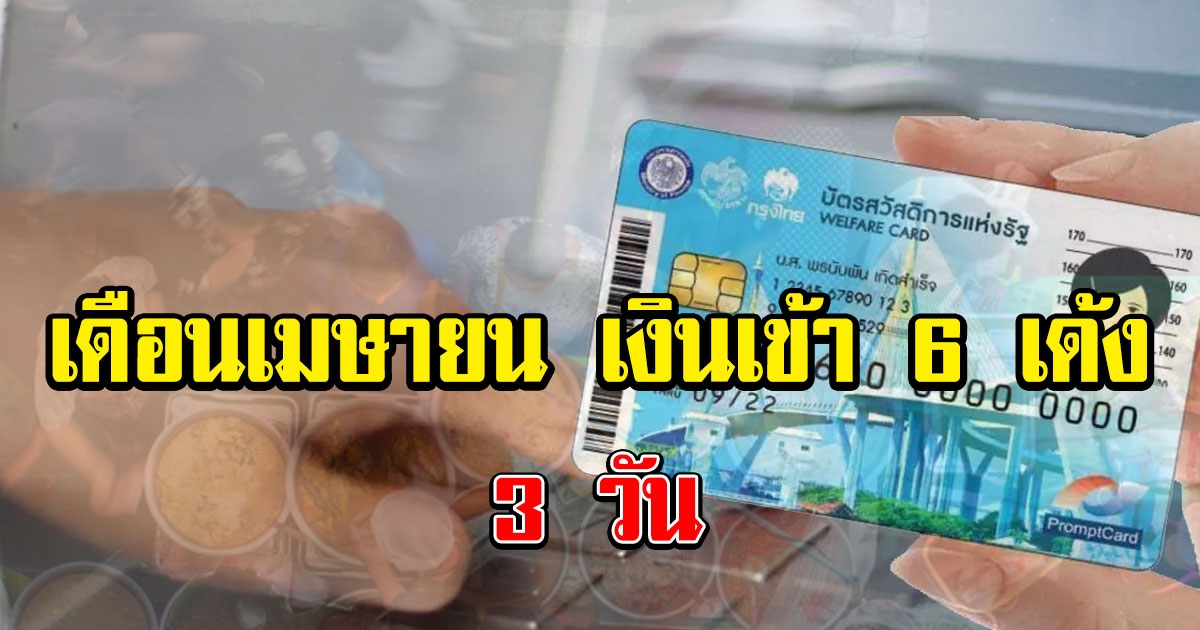 ตารางเงินเข้า บัตรคนจน เมษายน 2564