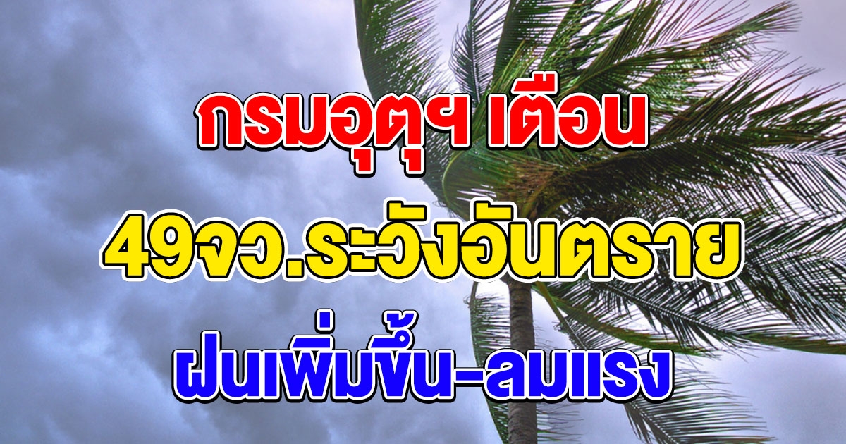 เตือน 49 จังหวัด ระวังอันตราย ฝนเพิ่มขึ้น-ลมแรง